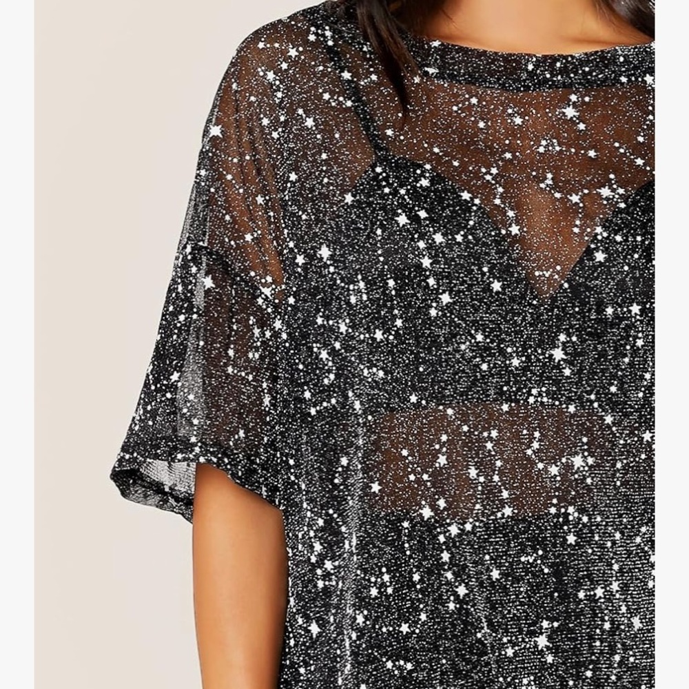 NWOT Short sleeve black galaxy t shirt blouse - Picture 4 of 9